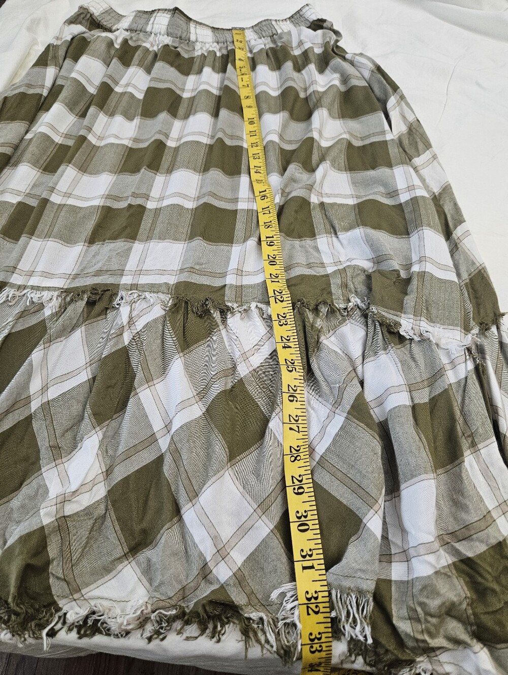 Cato Olive Green Plaid Tiered Maxi Skirt - Casual Boho Style - Picture 7 of 13